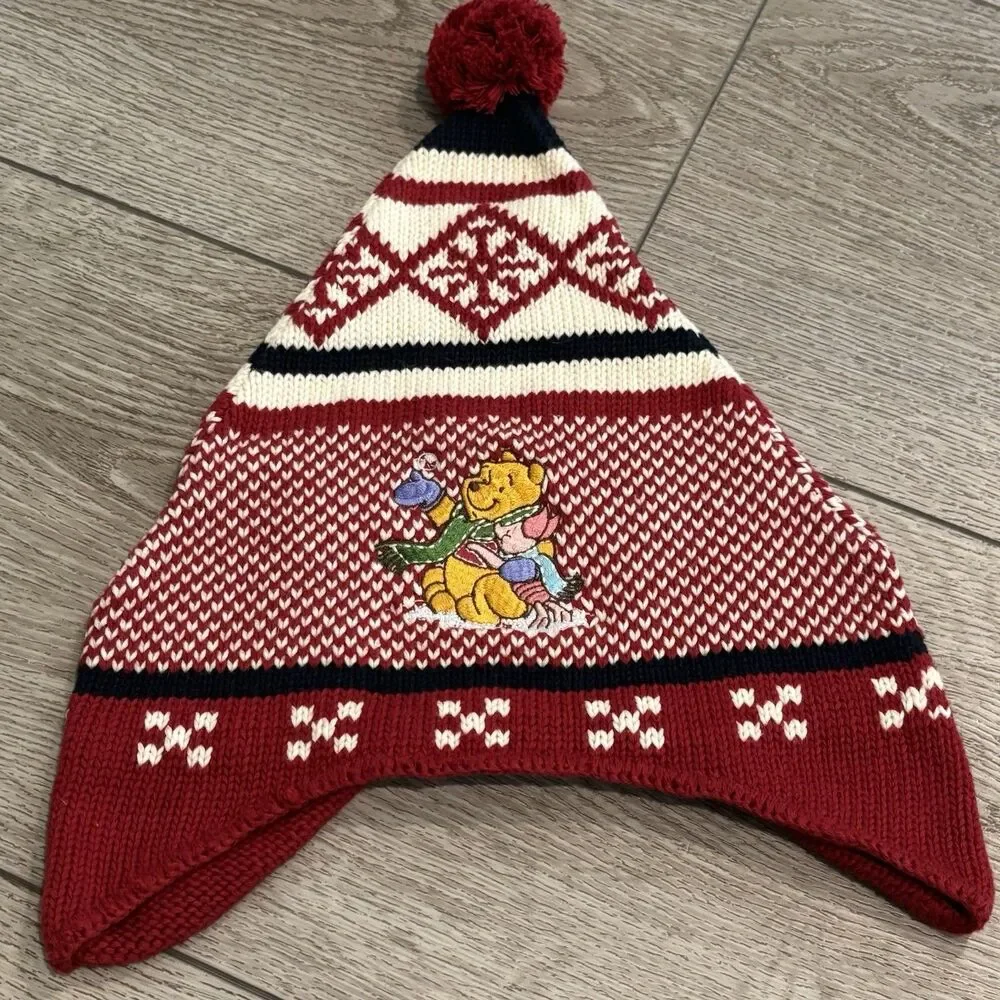 Vintage Disney Winnie‎ The Pooh & Piglet Beanie Hat Knitted Winter Hat Medium